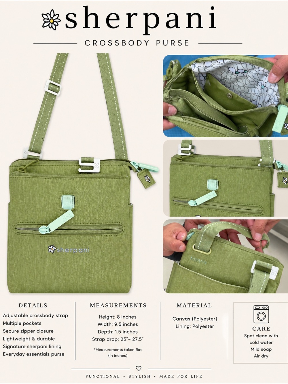 Sherpani Light Olive Green Crossbody Bag